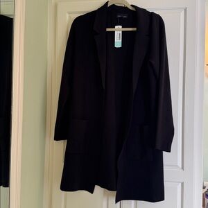 Fortune & Ivy Women's Size Med Black CollarCoatigan (rayon polyester, and nylon)